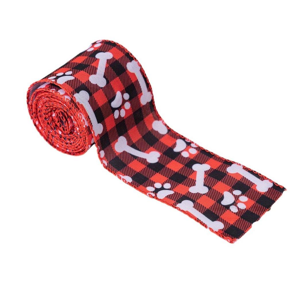 Dog Decorative Red Paw Christmas Ribbon Soft Quality Fabric For Stylish Crafting Decor And