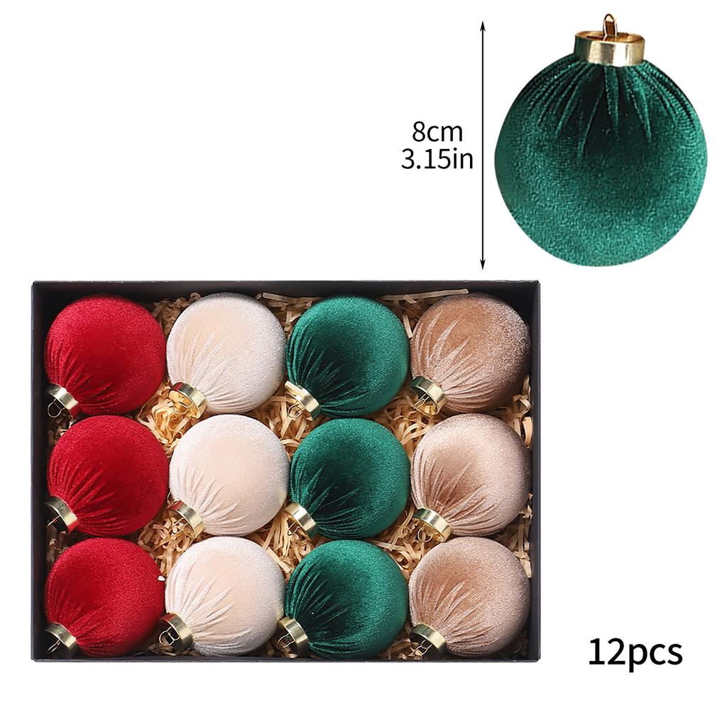 12 Stück Samt-Weihnachtskugel-Ornamente 3,1 Zoll Beflockte Weihnachtsbaum-Hängekugeln für Feiertags-, Geburtstags- und Hochzeitsdekorationen