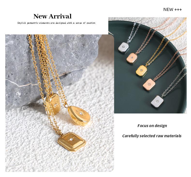 Zircon Geometry Pendant Necklace For Women Ins Korean Style Simple Gold Color Titanium Steel Neck Chain Fashion Jewelry Gifts