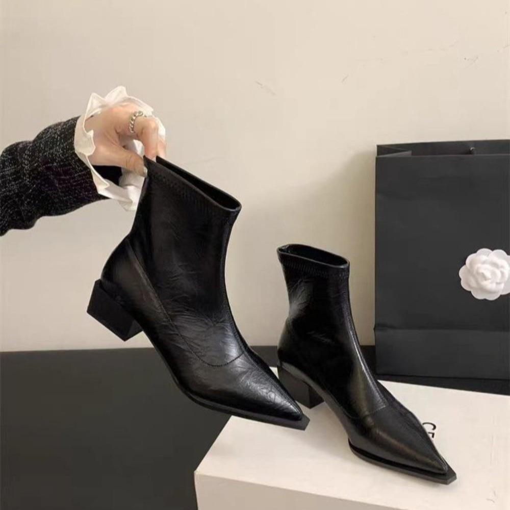 Herbst Damen Stiefeletten Schuhe Mode Spitzschuh Damen Kurze Stiefel Quadratischer niedriger Absatz Casual Winter Damenschuhe