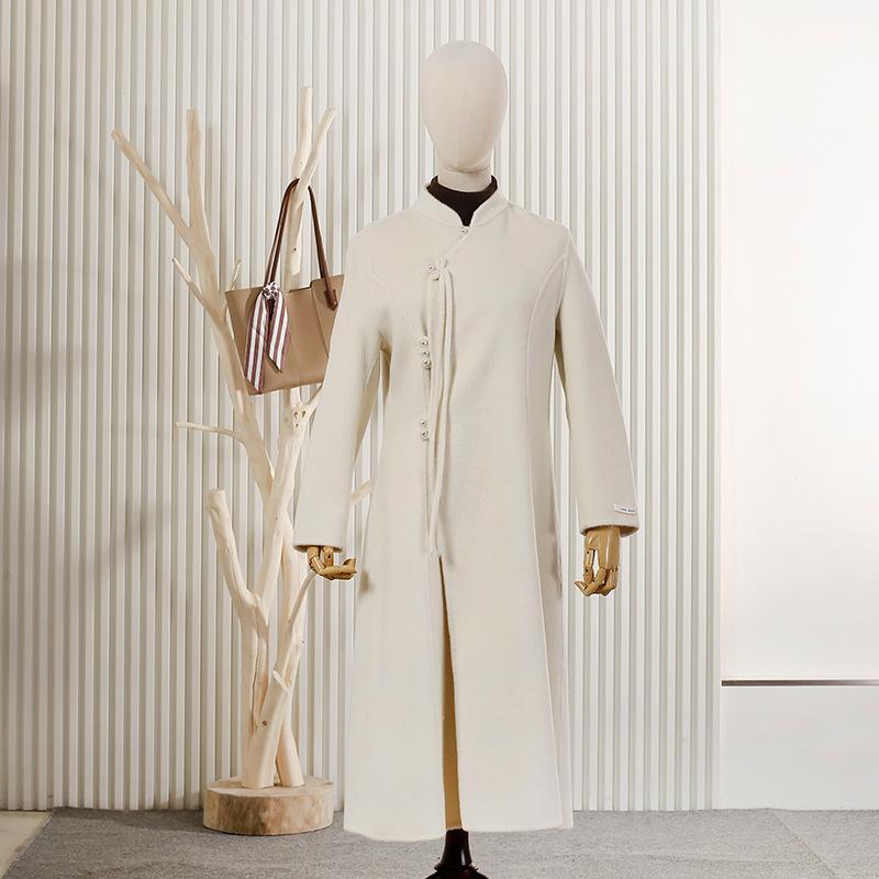 

Пальто из шерсти средней длины двухстороннее шерстяное пальто средней длины с воротником-стойкой новое M белый