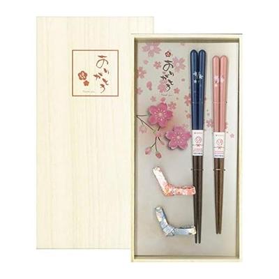 Ishida Made In Japan Paulownia Box with Chopstick Rests, "Arigato" Couple Chopsticks