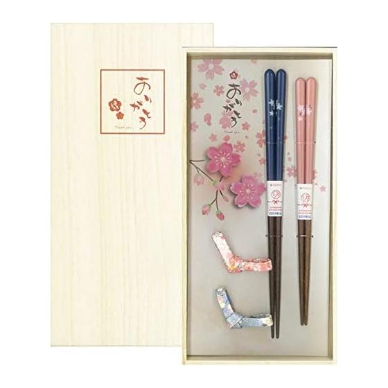 Ishida Made in Japan Paulownia Box with Chopstick Rests, Arigato Couple Chopsticks