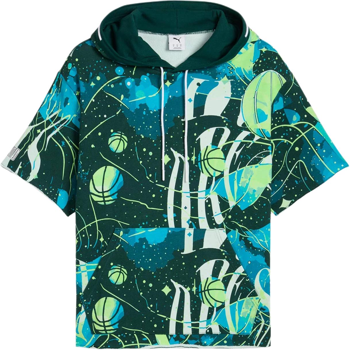 

Puma Printed Hooded Short Sleeve T-Shirt Men Tops Green 630504-01 XL