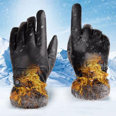 Winter Skiing Driving Motorcycle Plus Velvet Thicken Warm Touch Screen Gloves Faux Fur Gloves Leather Mittens