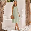 Summer Women Casual Sleeveless V-Neck Dress Solid Color A-Line High Waist Midi Long Spring Dress S-XL