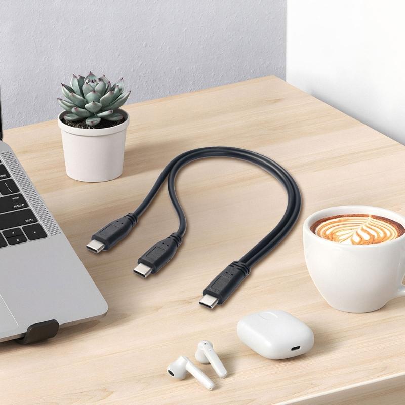 30cm USB Type C To Two Type C Male Cable Fast Speed Charging Cord for Smartphones and Tablets Power Supply