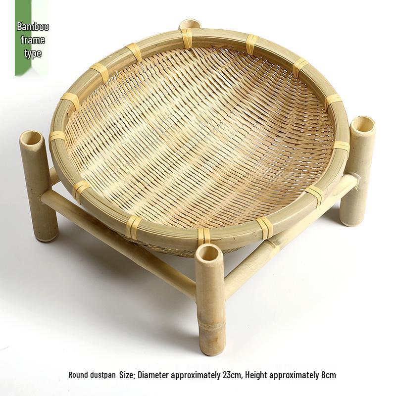 Handmade Bamboo Woven Basket Set - Round Winnowing Basket and Snack Plate for Hotel or Restaurant Use