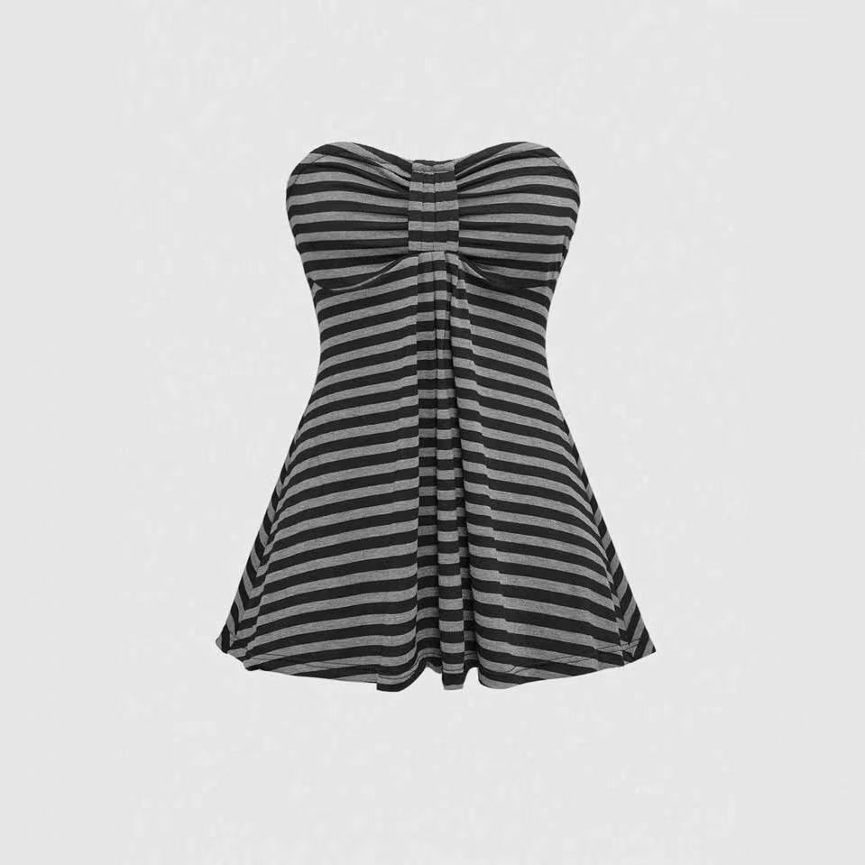 TrendHub Gothic Y2K Women s Strapless Tops Sexy Slim Chic Casual Striped Crop Vest Rock Punk Hip Hop Retro Aesthetics Female Streetwear S серый