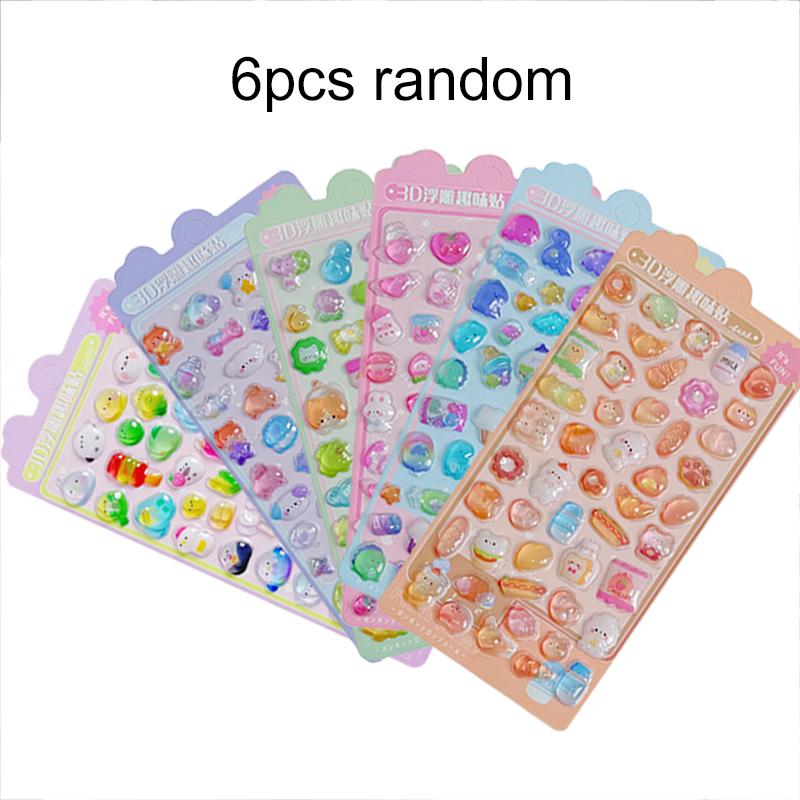 3/6pcs 3D Relief Sticker Kawaii Cartoon Cute Crystal Jelly Patch for Scrapbook Album Journal Animal Design DIY Decoration TMZ