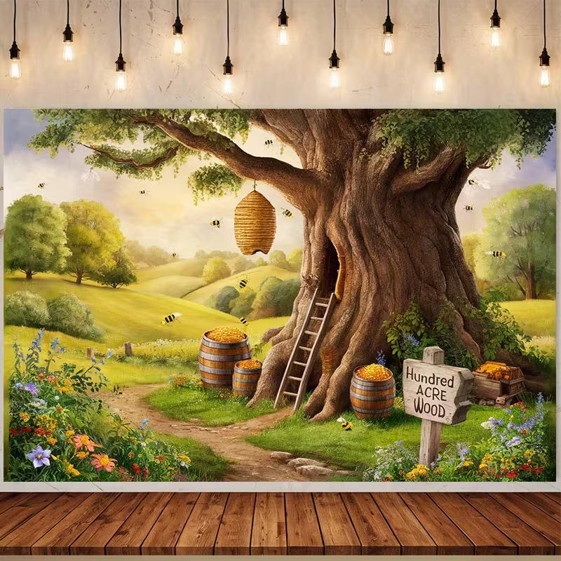 

2D Hundred Acre Wood Backdrop for Cartoon Theme Photoshoot & Event Decor 47.2x31.5inch/120*80cm