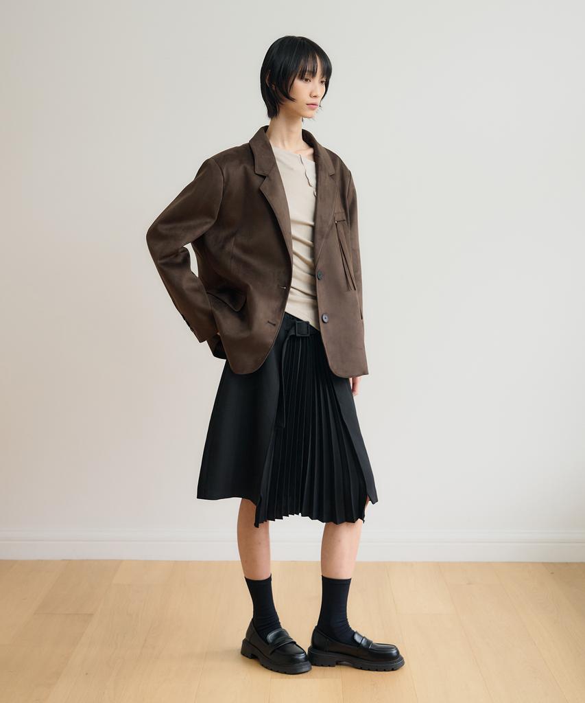 SIS A Belted Pleated Midi Skirt [Black]