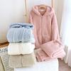 Warm Fleece Pajama Set Couples Winter Thick Coral Hooded Zipper Sleepwear Lounge Wear Men Women