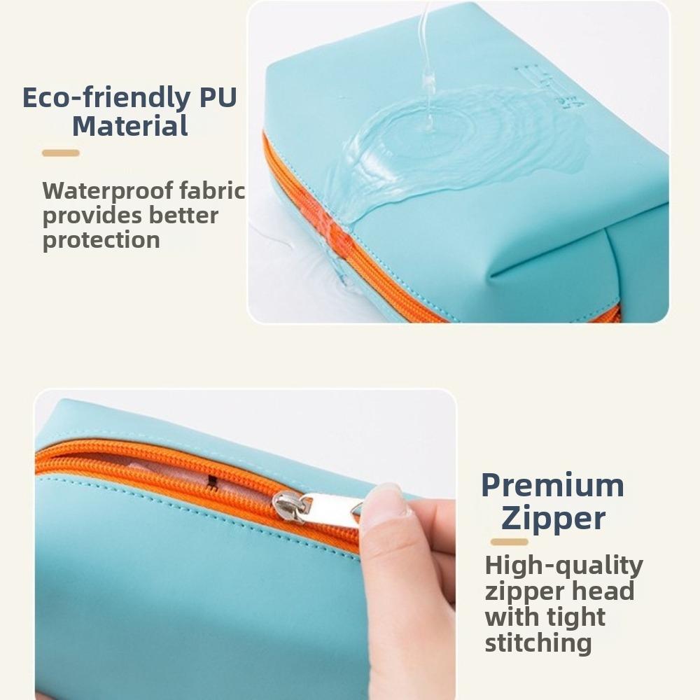 Large Capacity Cosmetic Bag PU Leather Multifunctional Design Toiletry Storage Bag Candy Colors Waterproof Travel Makeup Bag