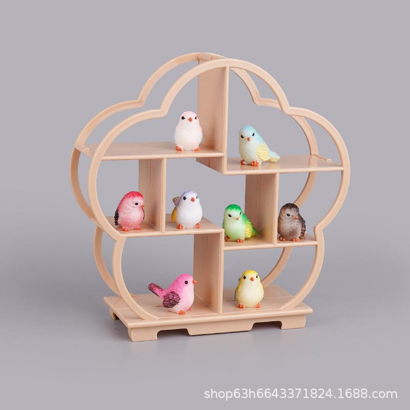 Vintage Bogu Rack Cartoon Mini Colored Birds Doll House Plum Blossom Display Rack Resin Crafts Animal Toys