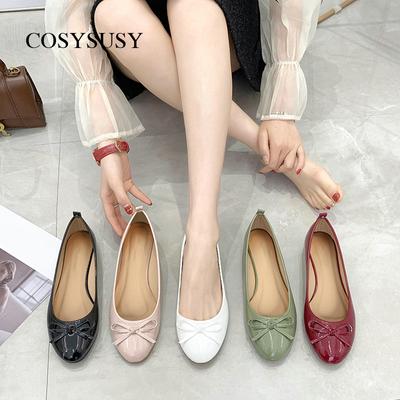 Women's Fashion Spring Summer Round Toe Flat Shoes Ladies' Casual Soft Pu Leather Bowtie Shoes