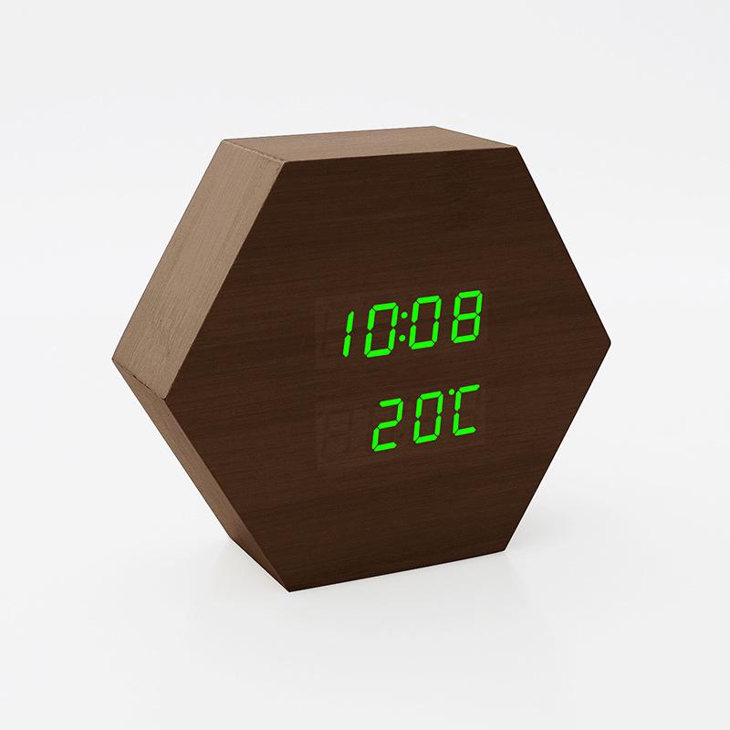 Wood Grain LED Alarm Clock with 3 Alarms & Adjustable Brightness for Hotels