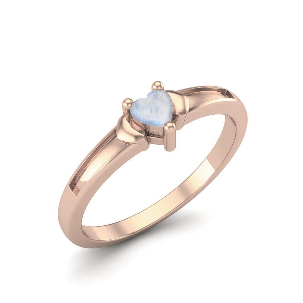 Anello in Argento Sterling 925 Placcato Oro Rosa 3 MM Cuore Pietra di Luna Tre Cuori Amore Donna Anello per Anniversario
