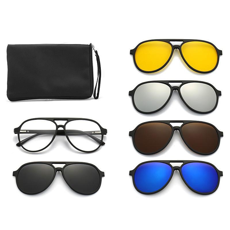 Cross-border TR90 Sunglasses Set: 1 Frame, 5 Polarized Lenses, Unisex, Trendy Driving with Pouch