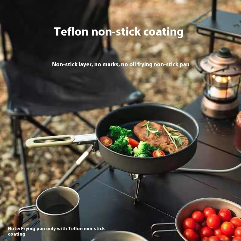 Alocs Outdoor Camping Four-Piece Camping Cookware Set - Teflon Non-Stick, Nesting Design, Home Outdoor Cooking Tools