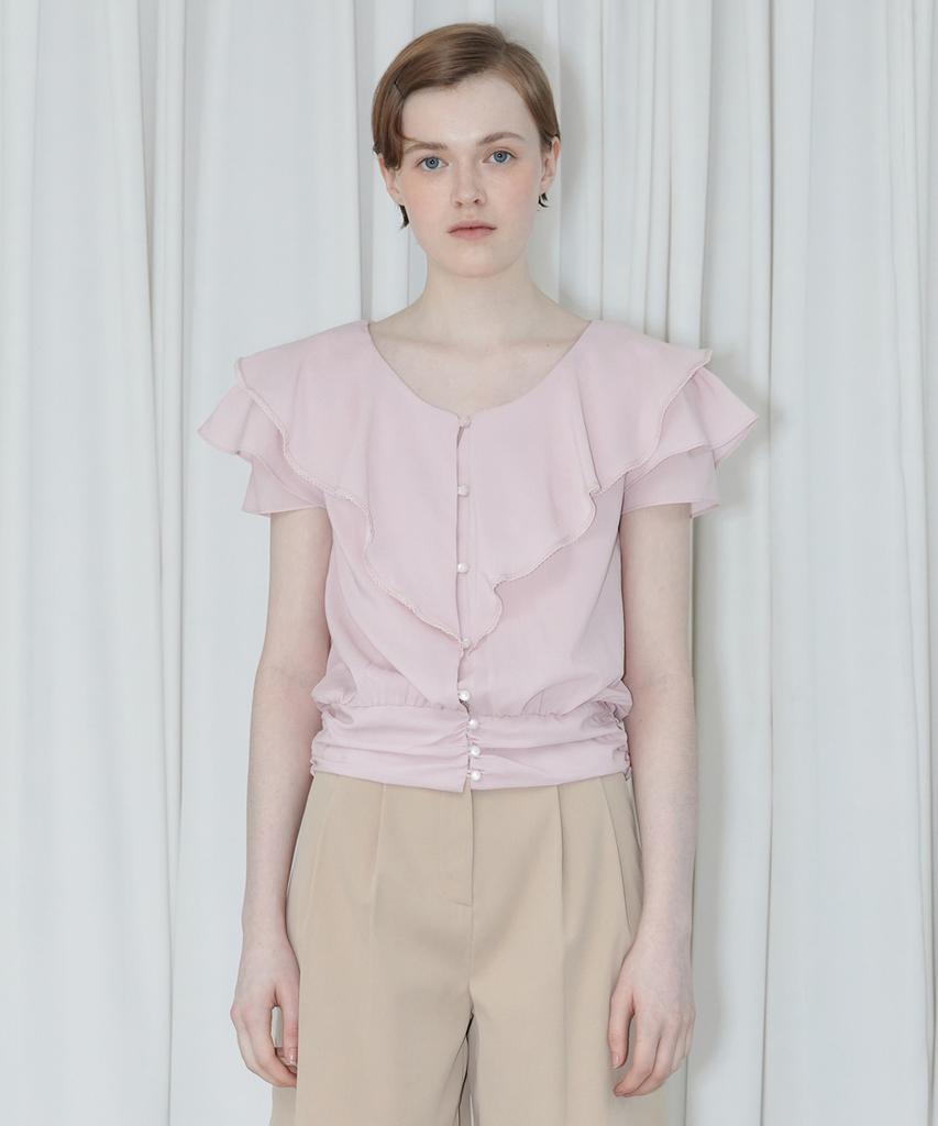 SINOON V-Neck Ruffle Blouse (Light Pink)