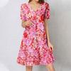 Womens Summer Dress Short Sleeve V Neck Short Dresses Fashion Casual Flowy Boho Ruffle A Line Swing Sundress