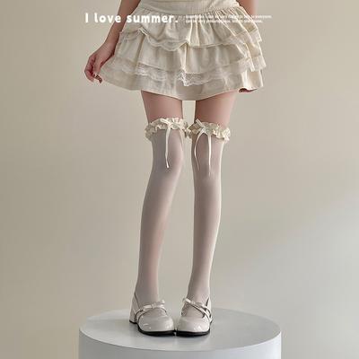 Damen Ballett-Stil Lange Spitze Lolita Spitze Schleife Reiner Wunsch Stil Sommer Dünne Kniehohe Oberschenkelstrümpfe