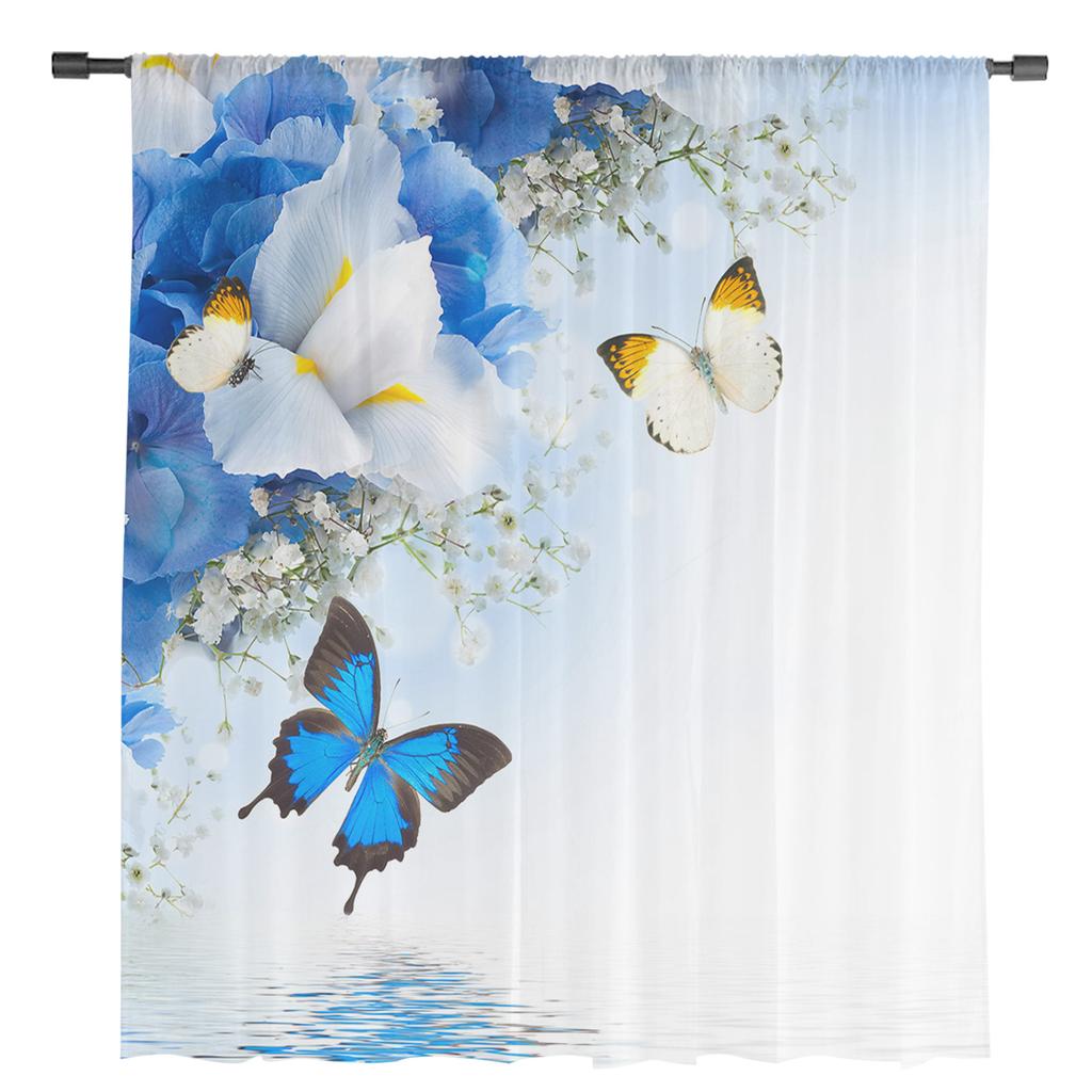 Butterfly Petal Water Pattern Gradient Modern Tulle Curtains For Living Room Bedroom Home Kitchen Window Sheer Curtains