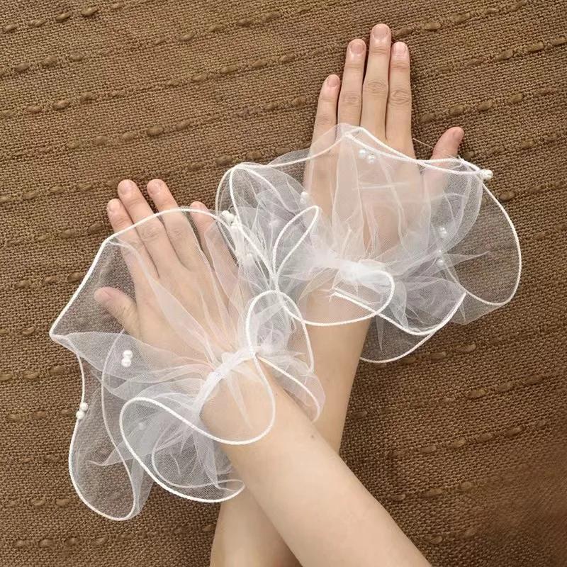 Trendy Bridal Mesh Sleeves Lace Pearl Thin Sunscreen Accessories Shooting Wedding Gloves Dress Gauze Sleeves
