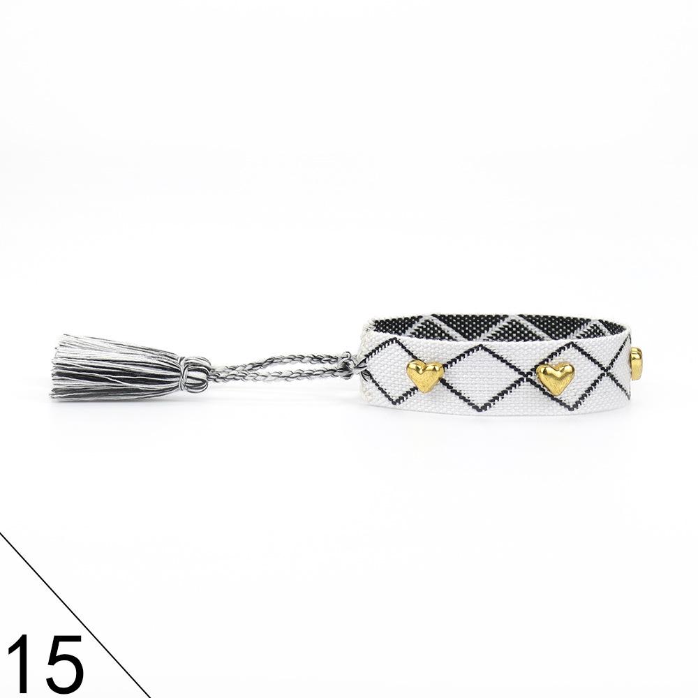 European and American Rivet Metal Heart Tassel Woven Bracelet for Women