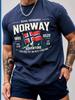 Navy Blue Norway Country Map Graphic Cotton TShirt Casual Athletic Streetwear Fit Men Muscle Gym Workout Fitness Adventure St...