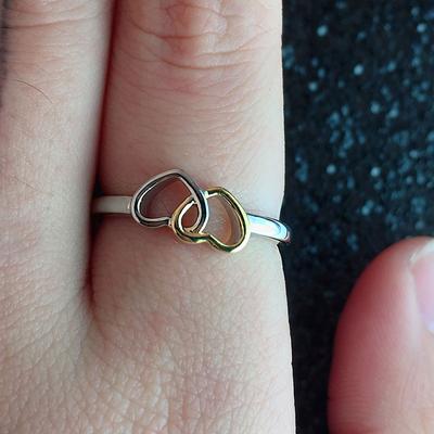 New Cute Present for Girlfriend Two-Tone Heart Shaped Sliver Plated Finger Ring for Women Lots Bulk