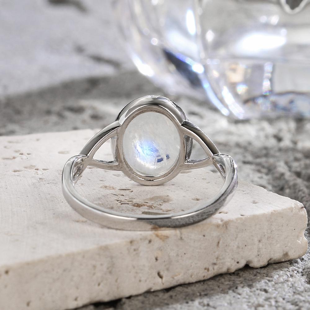 925 Silve Ring with Natural Moonstone Oval 8*10MM Simple Minimalist Twist Ring Party Gifts Fine Jewelry for Women
