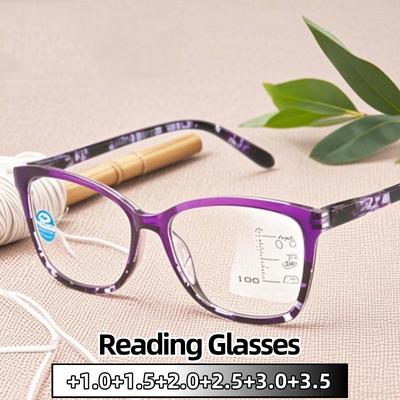 Elegant Large-Framed Progressive Multifocal Reading Glasses Colored Floral Print Ultra Light Comfortable Far Sight Eyeglasses