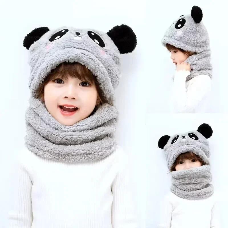 

Hot Sell Autumn And Winter Warm Children s Hats And Neck Gaiter Set Rabbit Hat Girls Fleece Hat L серый