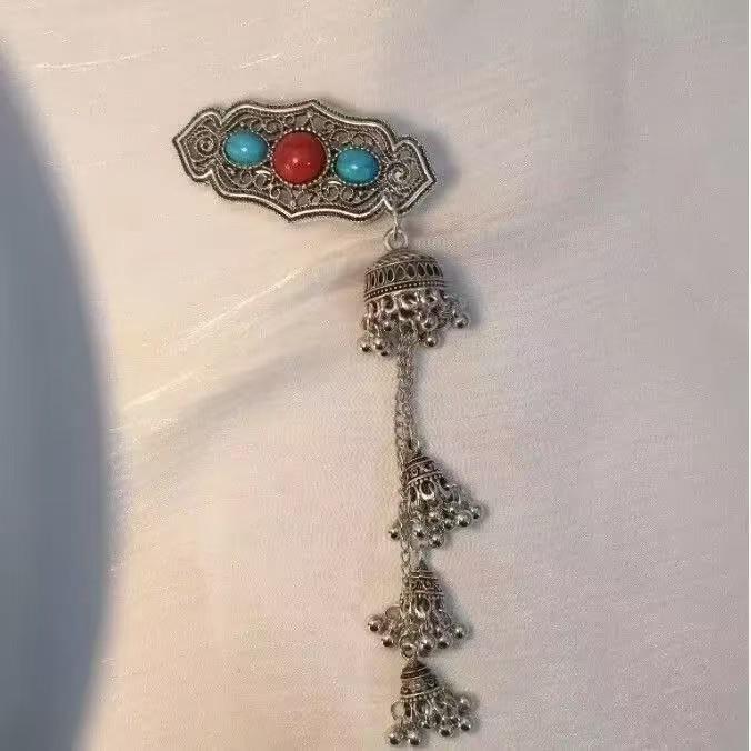 Turquoise Tassel Hair Clip: Exquisite Ethnic Mongolian Style for Women