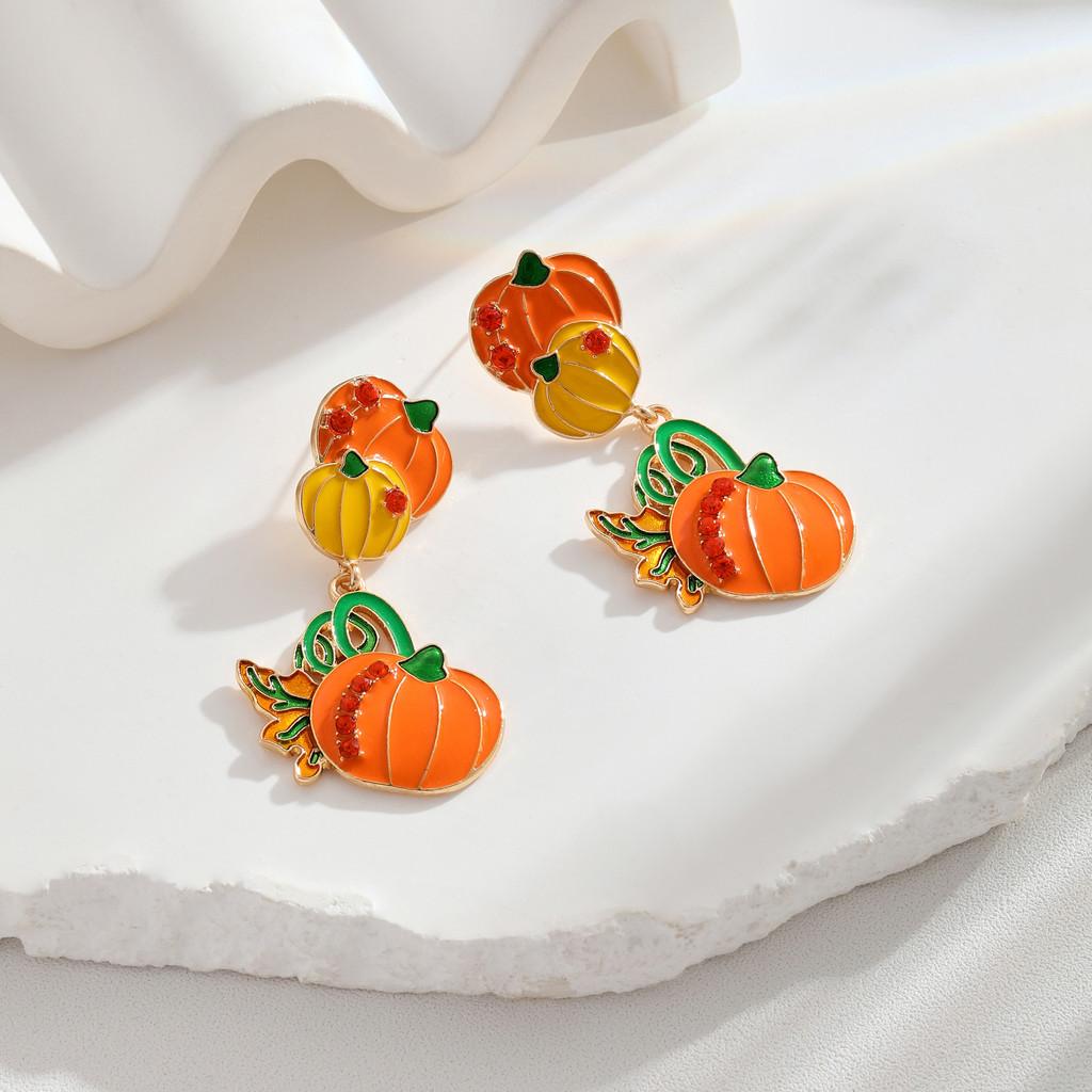 Fun Playful And Alloy Pumpkin Earrings With Cartoon Design For Halloween Celebrations For Women