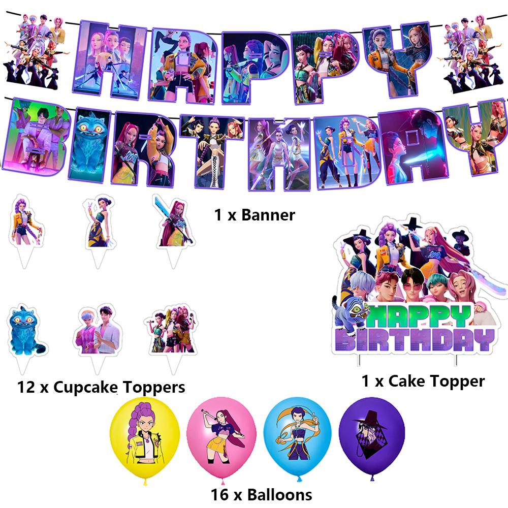 30 ks Party potřeby Lovci démonů Zahrnuje Banner, Balónky, Toppery na dort