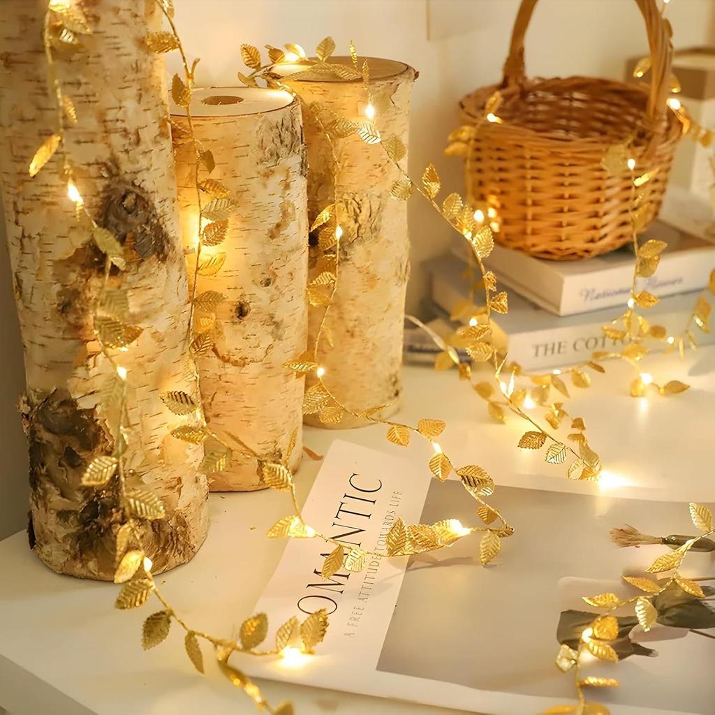 Cross-border LED Golden Leaf Copper String Lights - Rattan Garland for Christmas and Holiday Decor