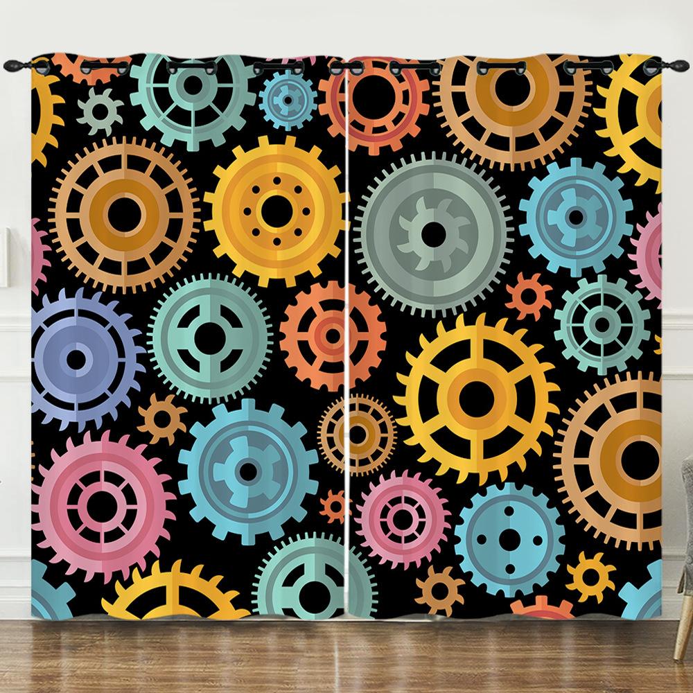 Industrial Wind Machinery Gear Rotation 3D Digital Printing Curtain Blackout Punching Can Be