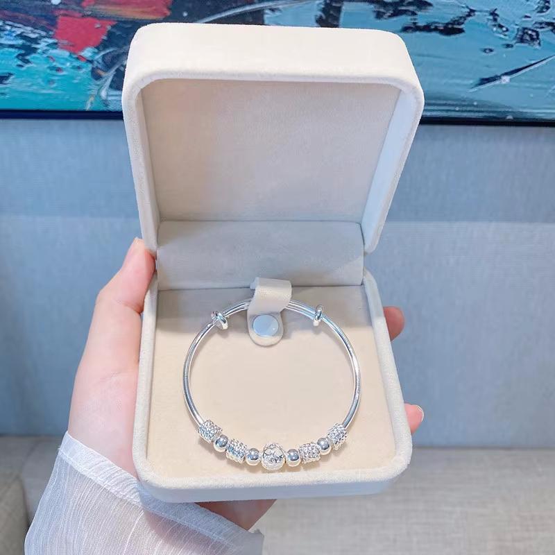 New Korean Fashion 925 Silver Lucky Beads Bangles for Women Bracelets Luxury Designer Party Wedding Jewelry Gifts