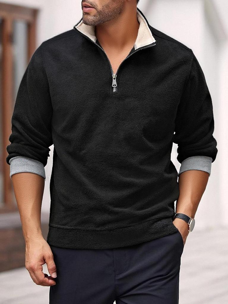 European & American Slim Fit Stand Collar Zipper Pullover for Men's Autumn & Winter Casual Wear