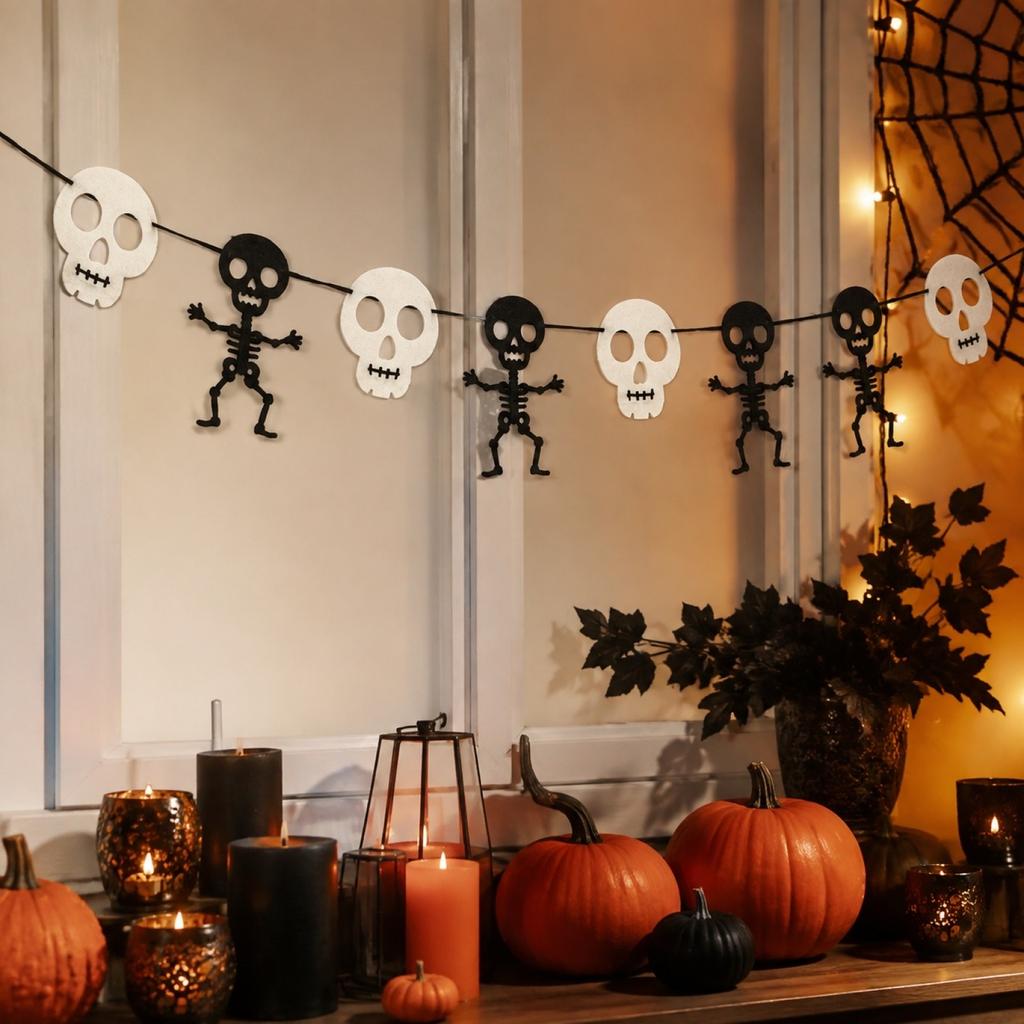 Halloween Skeleton for Party Decorations, Hanging Bunting Flag for House and Holiday Home