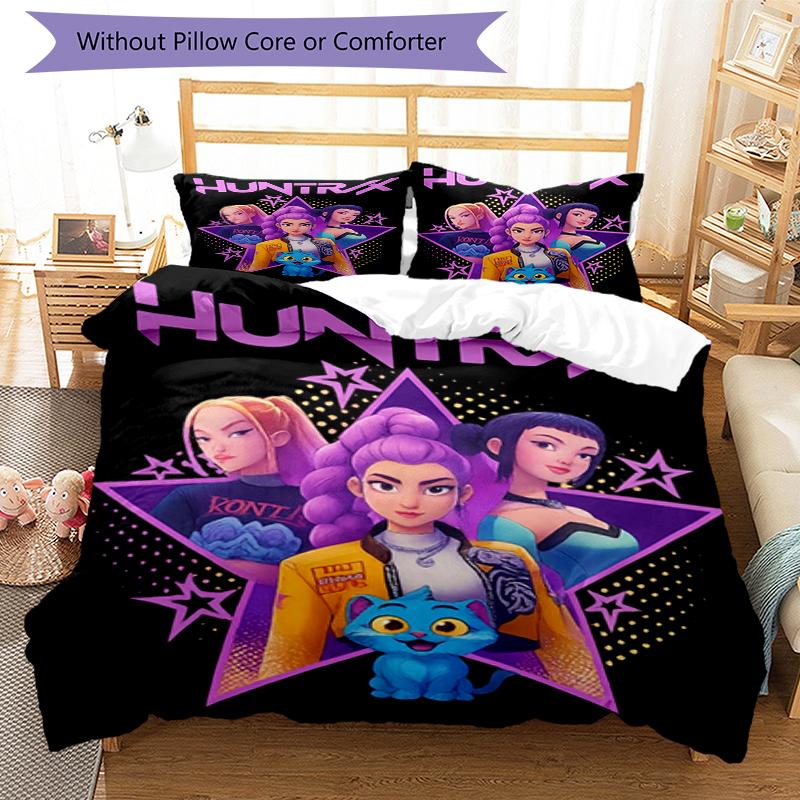 3pcs KPop Demon Hunters Bedding Set Duvet Cover Closure Includes 1 Duvet Cover & 2 Pillowcases, Soft and Comfortable for All Seasons.