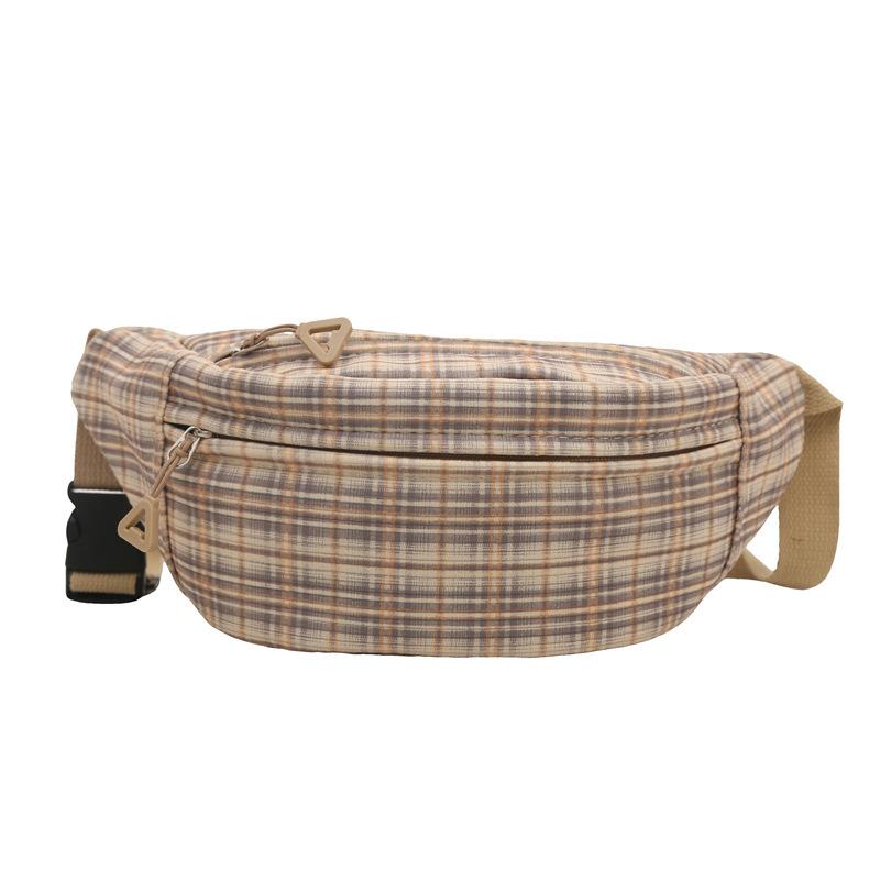 

2025 autumn new retro college style plaid foreign style personalized plaid trend large capacity breast bag women s fanny pack хаки