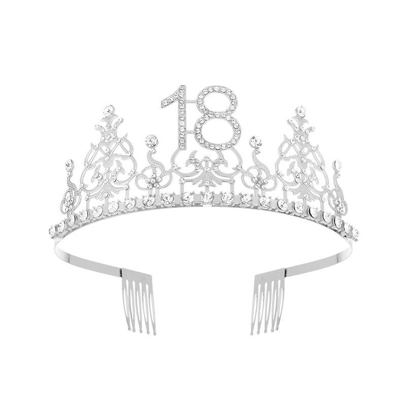 Fashion Alloy Digital Crown With Diamond Tiara 18Th Birthday Party Pearl Alloy Headband