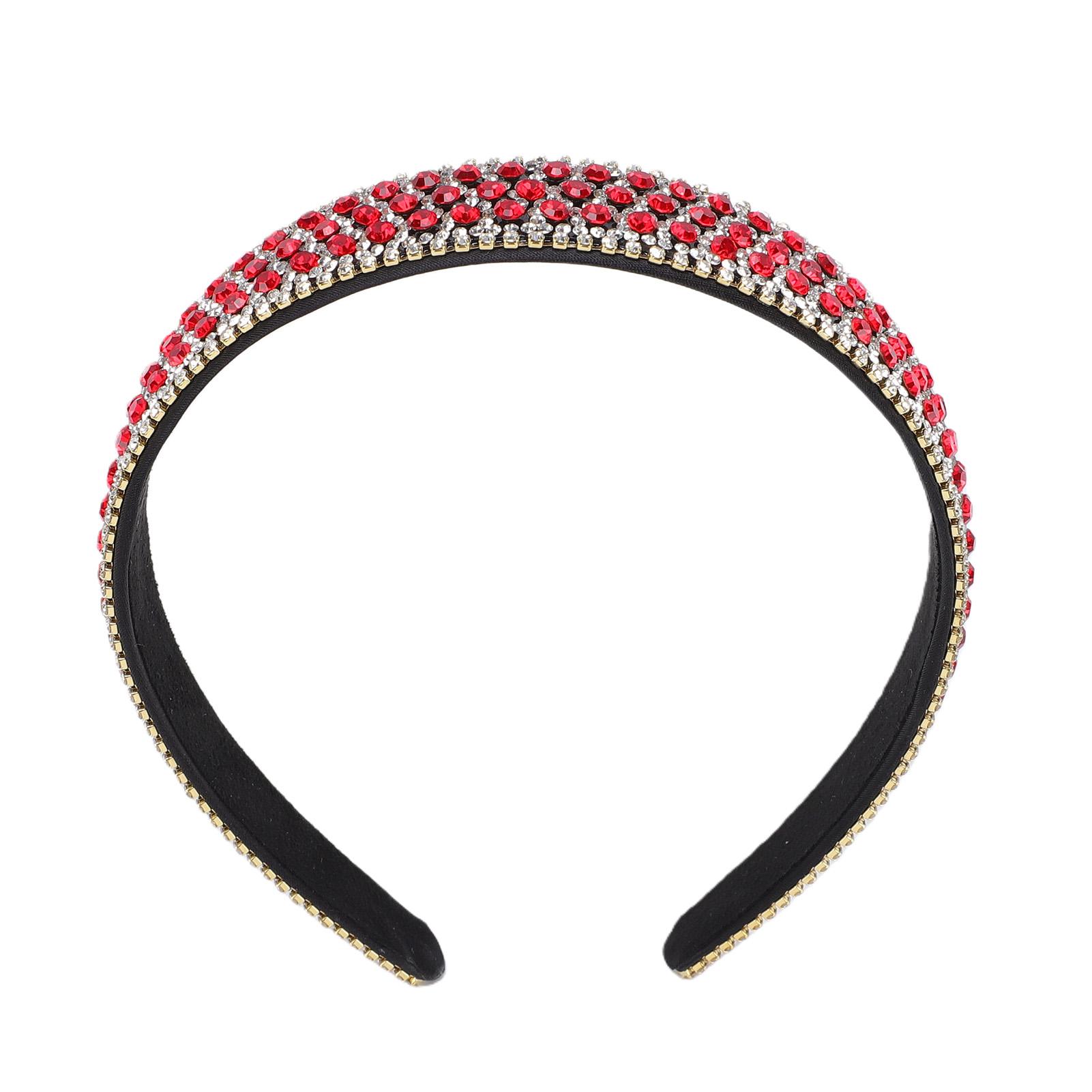

Rhinestone Headband Non Slip 1 Inch Wide Sparkling Bling Beaded Headband for Women Wedding Party Daily Wear Red