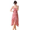 Coffee break French floral dress women's summer new waist and thin design sense niche ruffle edge suspender skirt