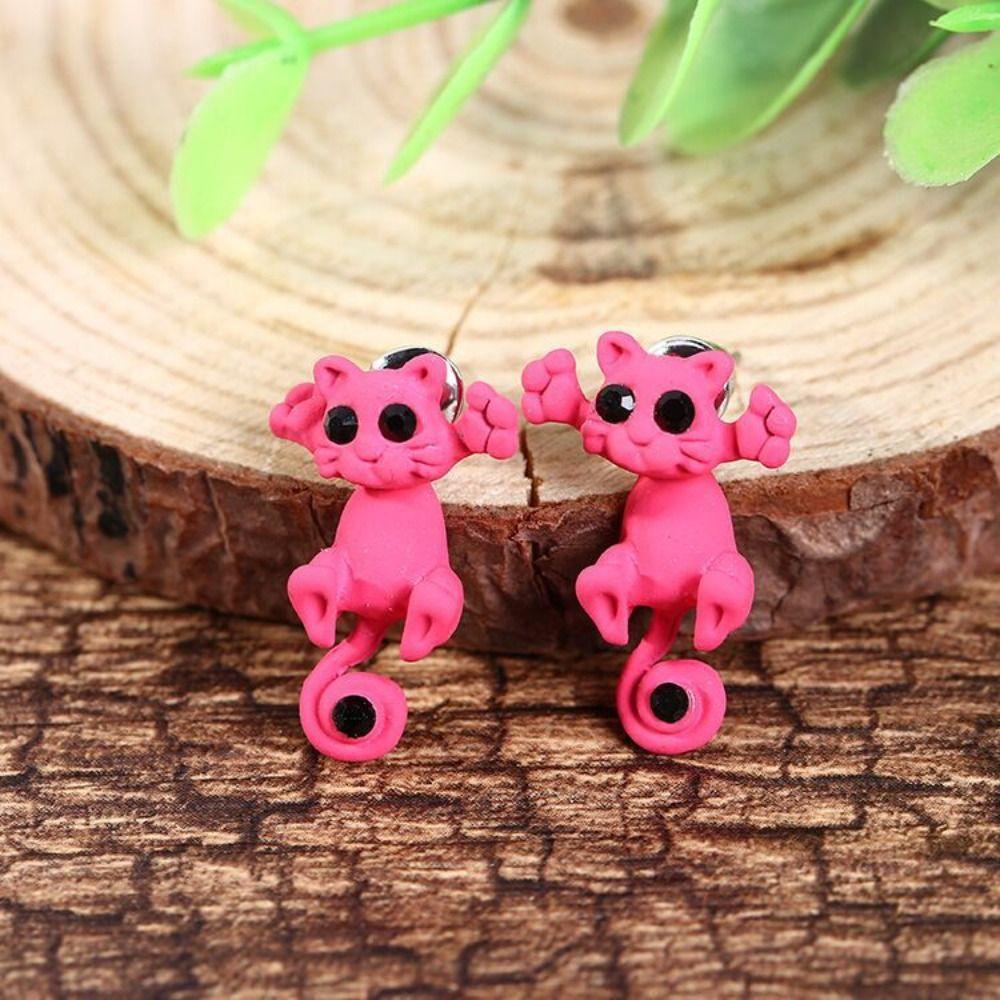 Korean Cat Earrings Multicolor Pearl Ear Studs Fashion Zircon Jewelry  Hipster