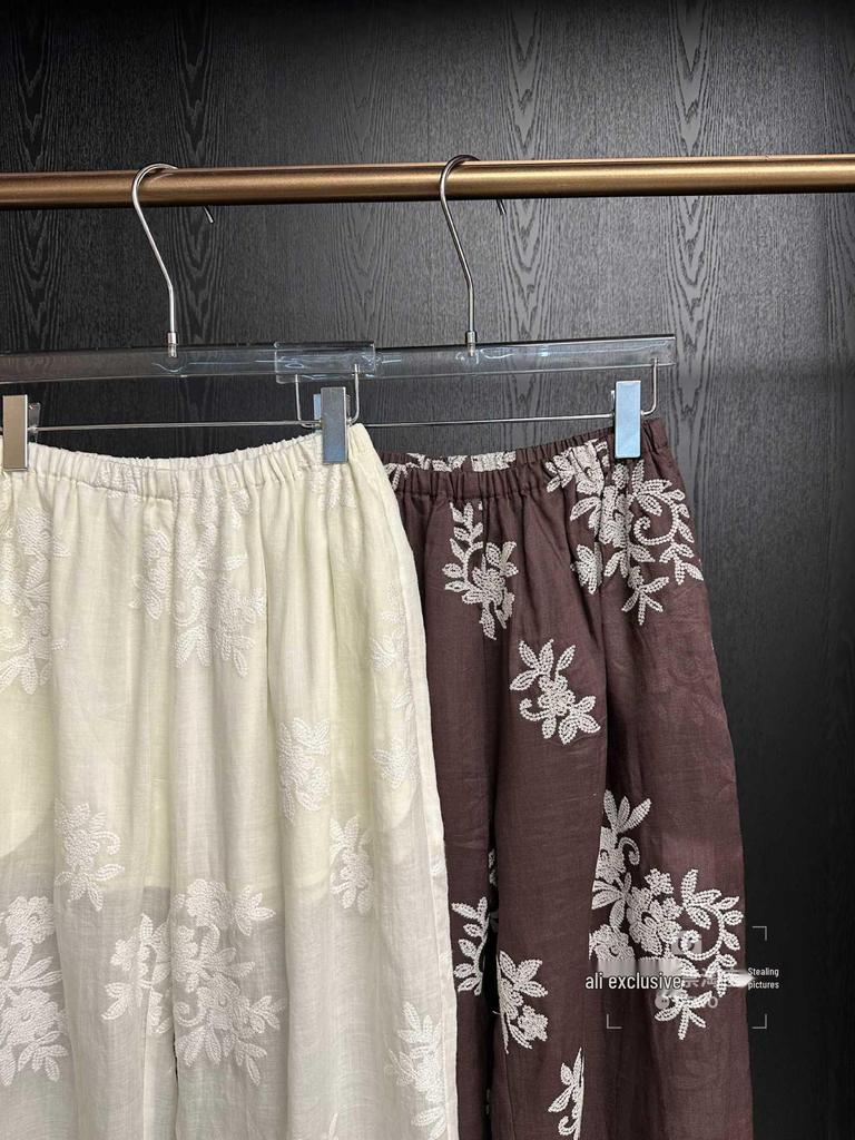 DTWO Women's Wide-Leg Ramie Jacquard Pants, Spring/Summer 2026 Collection, Lightweight & Loose Fit, Floor-Length Style 6105009.